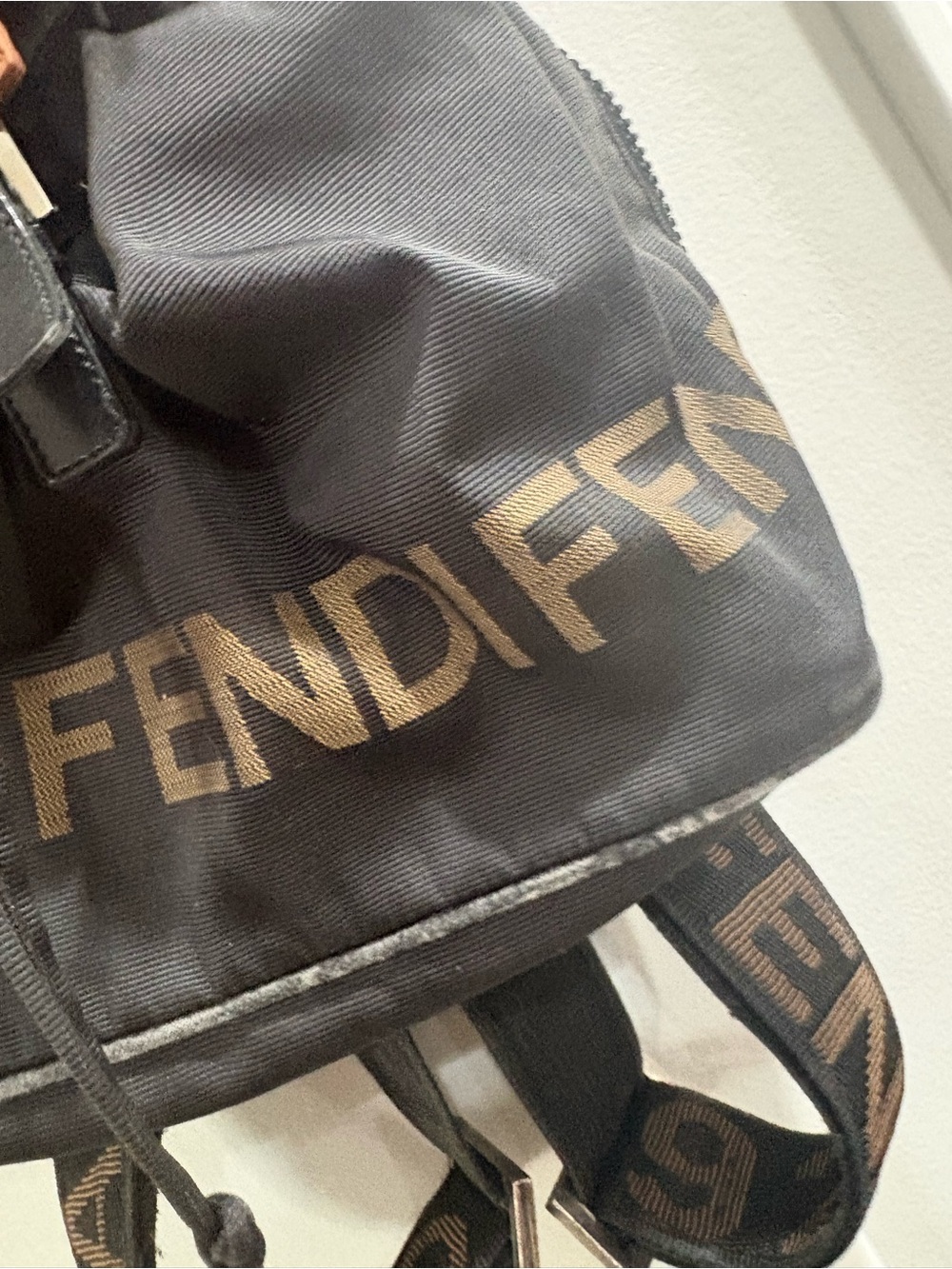Fendi Black Nylon Logo Drawstring Backpack Vintage - Picture 5 of 11